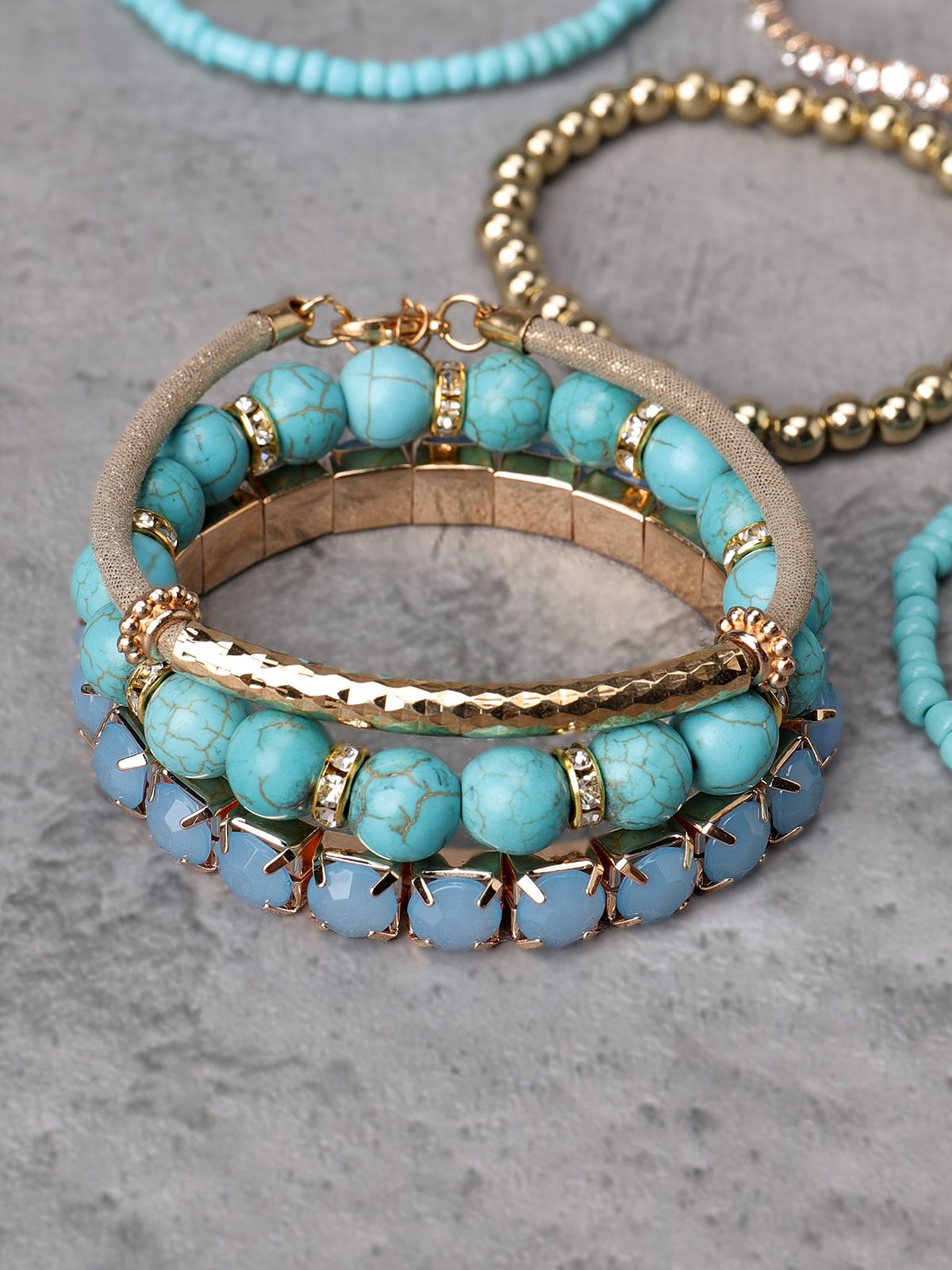 Ethnic Turquoise Crystal Beaded Layered Bracelet Boho Jewelry