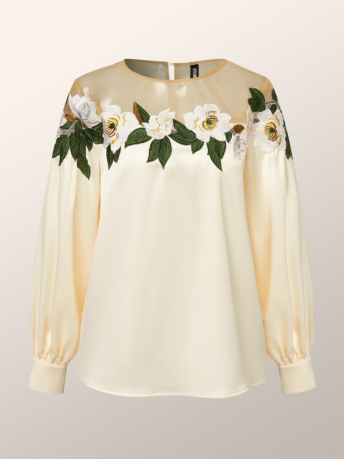 Crew Neck Elegant Long Sleeve Floral Blouse