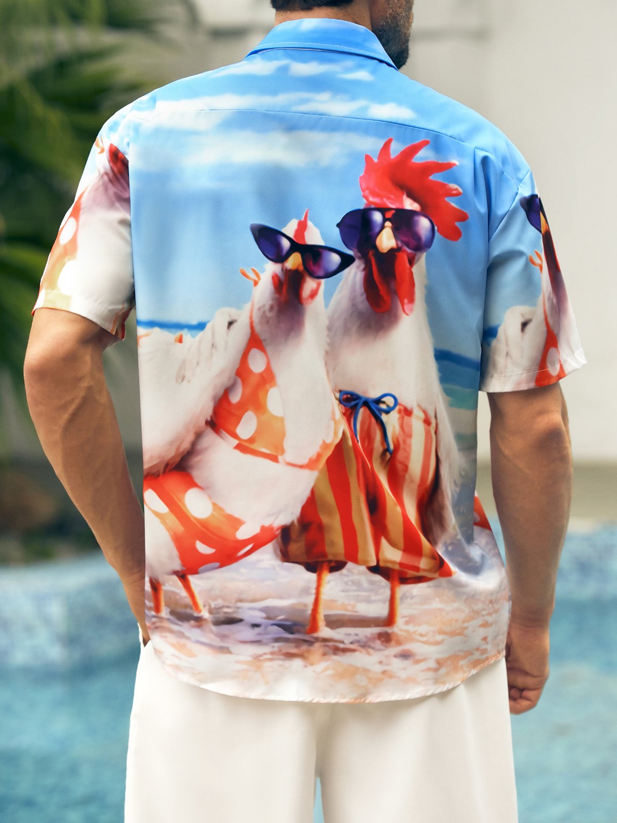 Rooster Chest Pocket Short Sleeve Casual Shirt