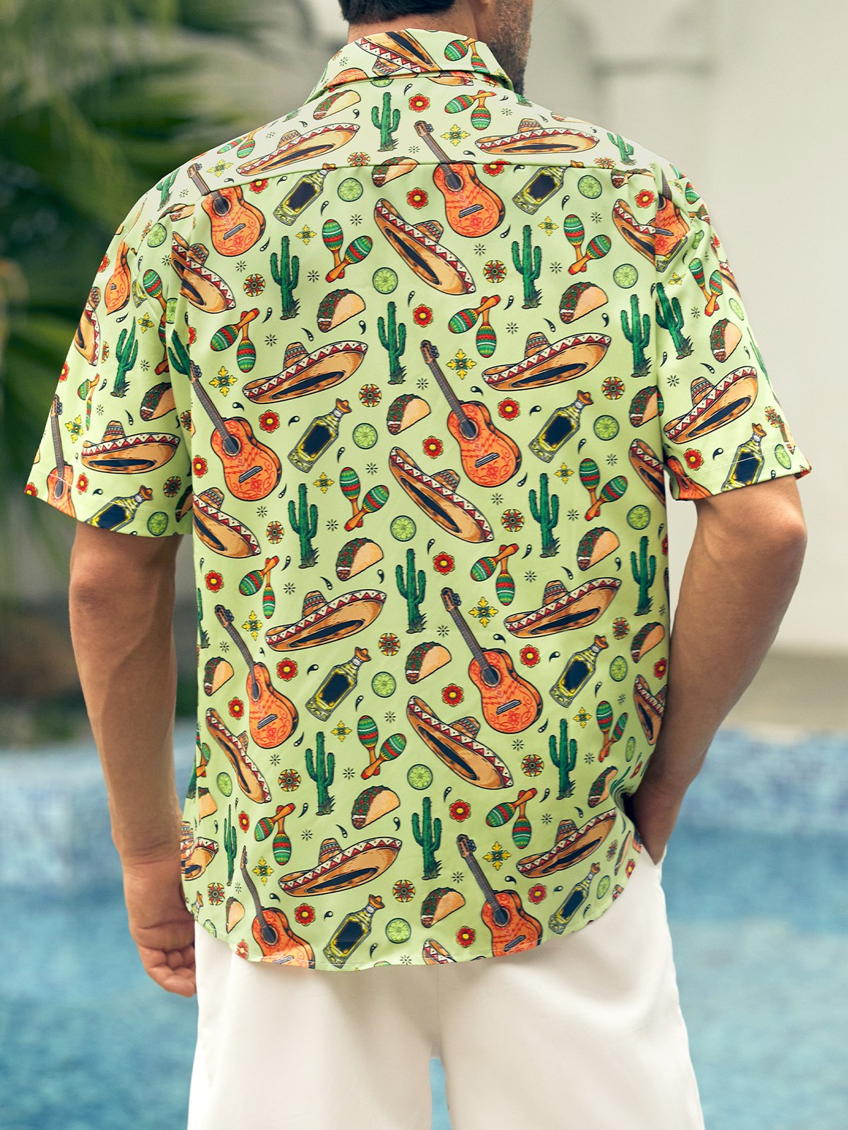 Cinco De Mayo Dinosaur Chest Pocket Short Sleeve Shirt