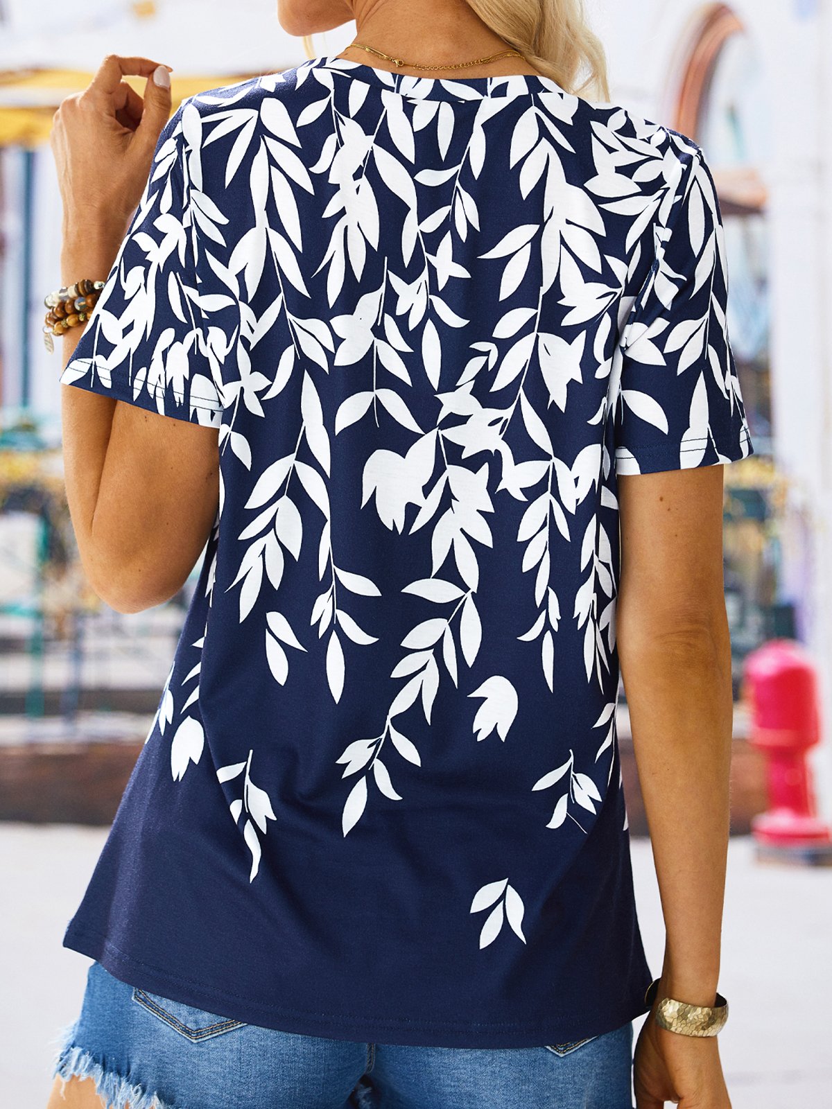 V Neck Casual Loose Jersey T-Shirt