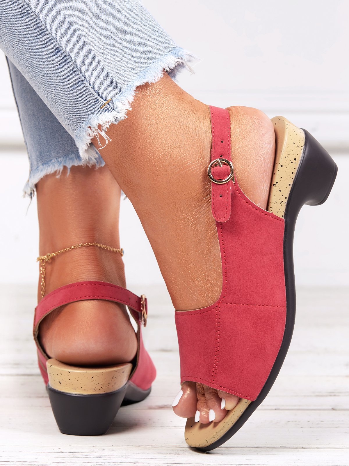 Retro Solid Simple Open Toe Chunky Heel Sandals