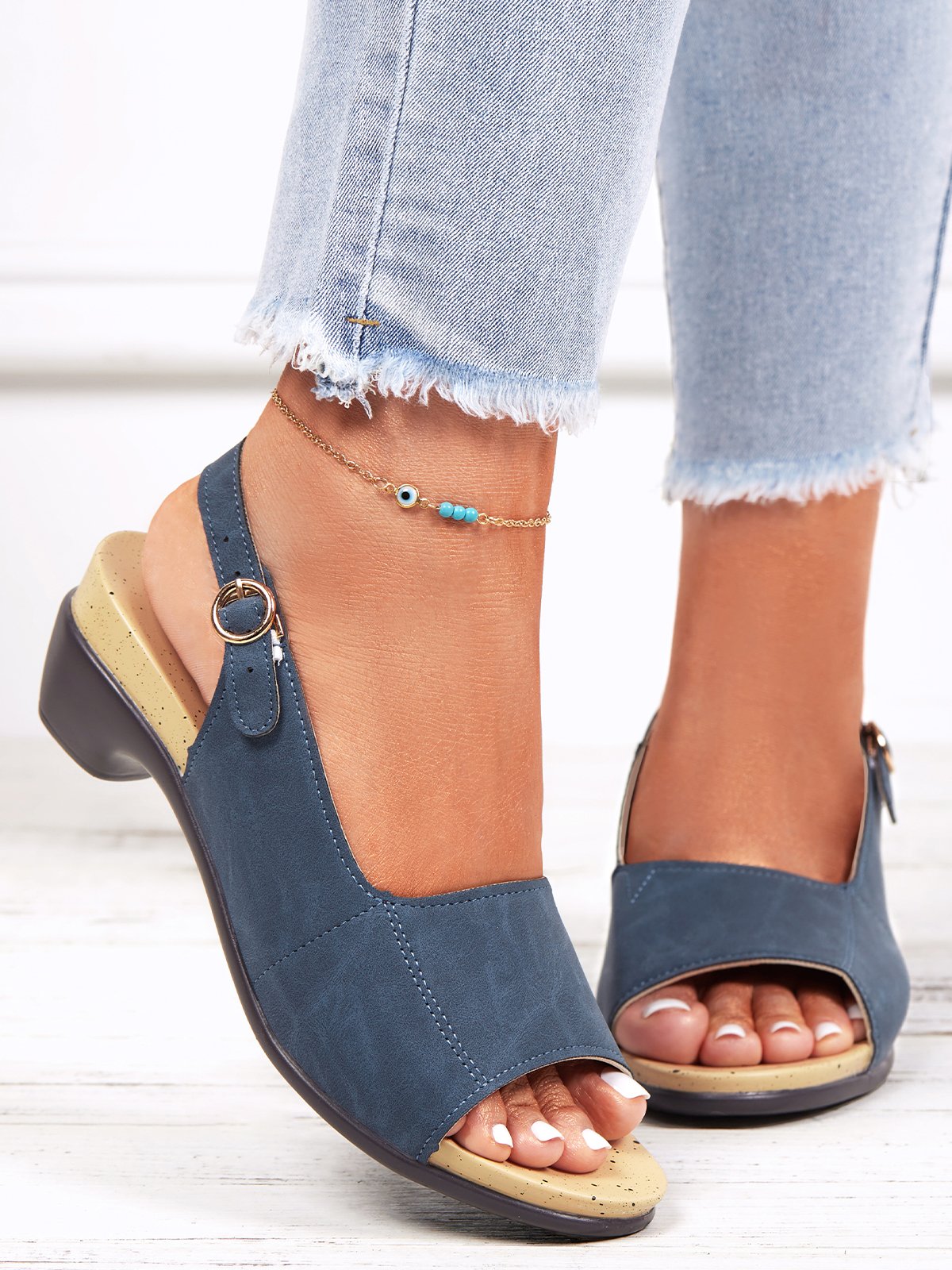 Retro Solid Simple Open Toe Chunky Heel Sandals