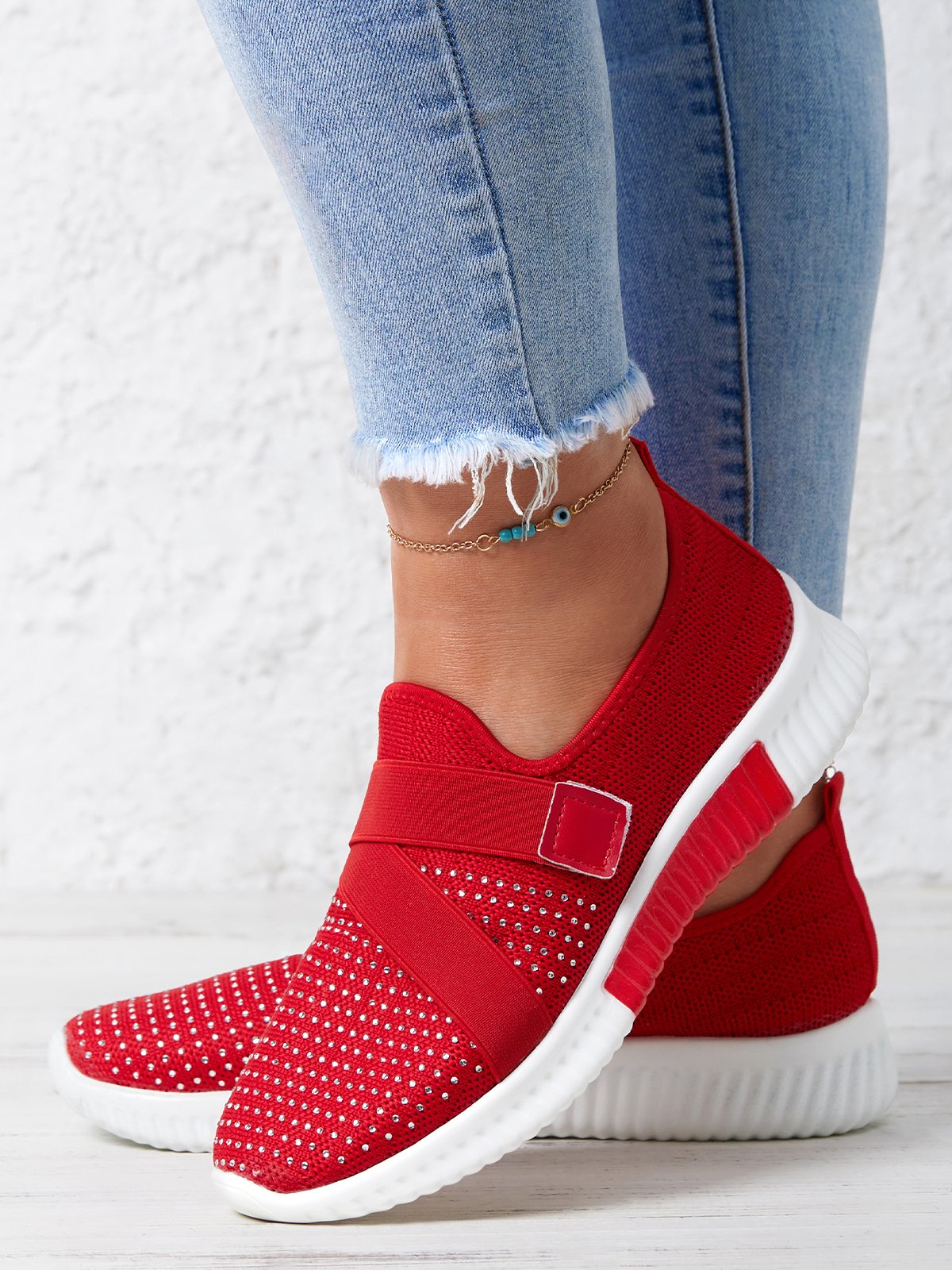 Rhinestone Flyknit Breathable Upper Sneakers