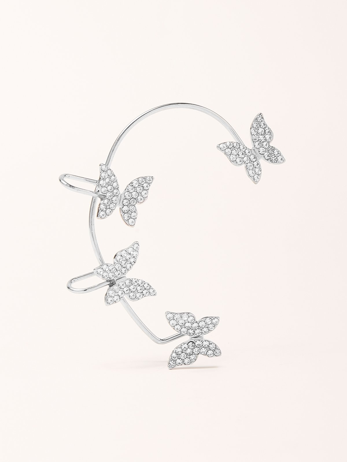 Single Metal Rhinestone Butterfly Earrings