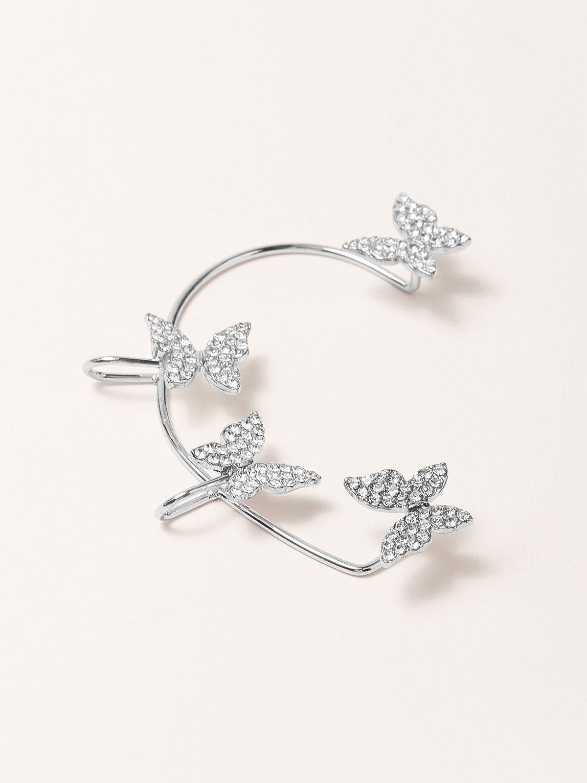 Single Metal Rhinestone Butterfly Earrings