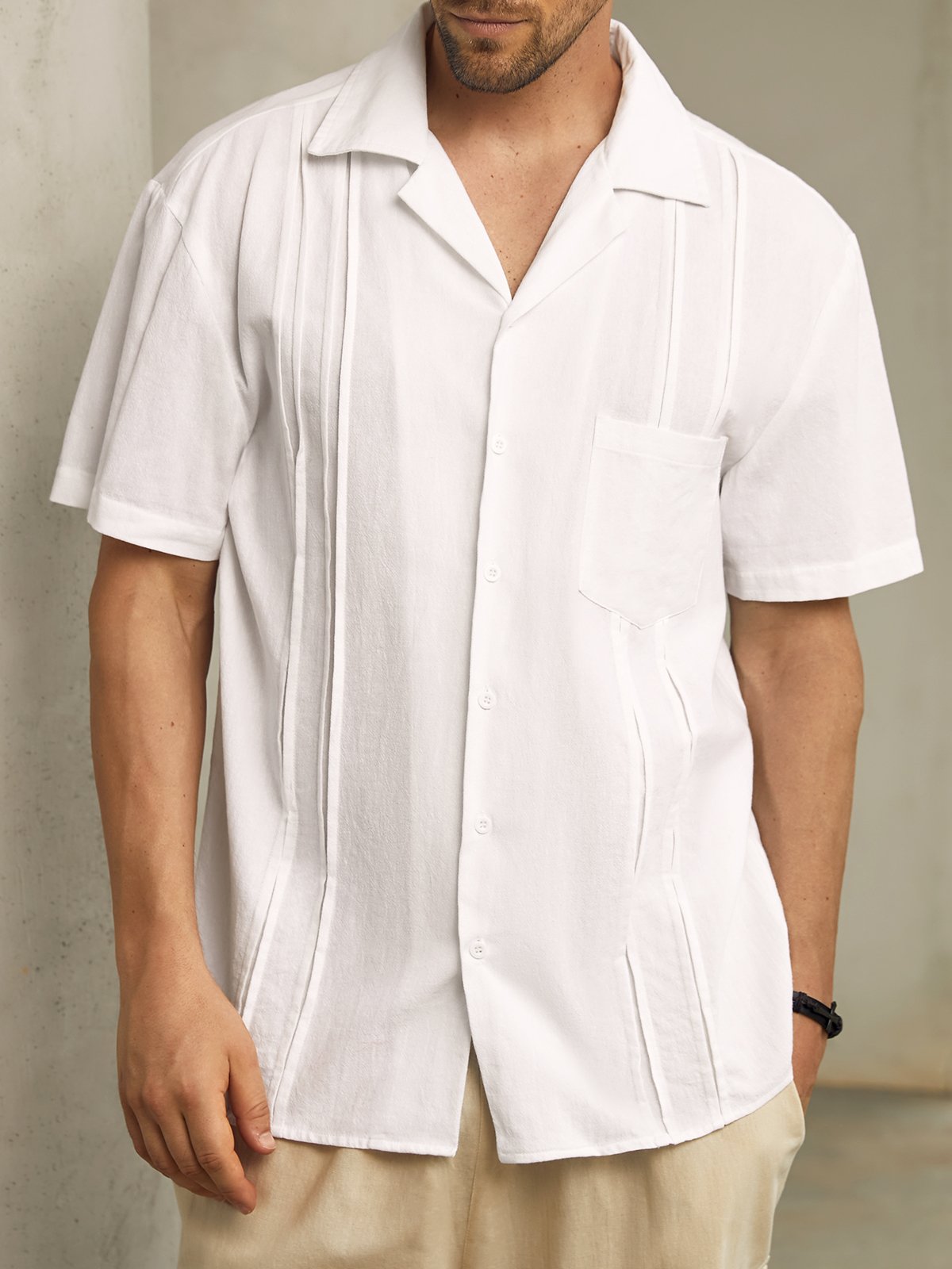 Cotton Chest Pocket Short Sleeve Guayabera Shirt