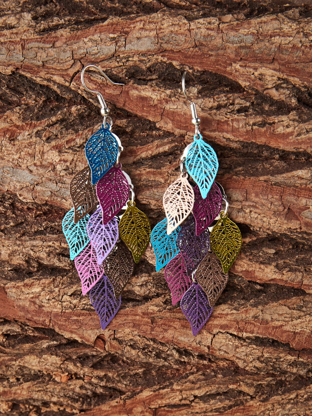 Mostata Womens Leaf Copper Colorful Earring