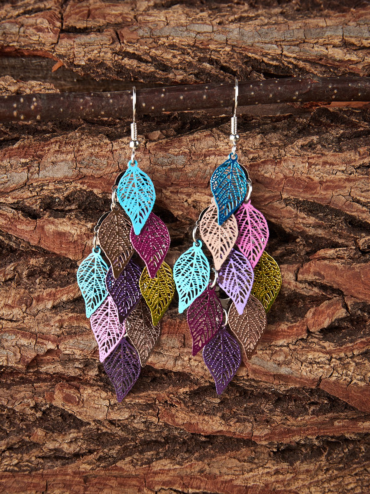 Mostata Womens Leaf Copper Colorful Earring