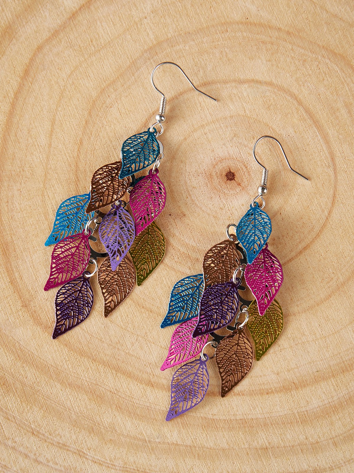 Mostata Womens Leaf Copper Colorful Earring