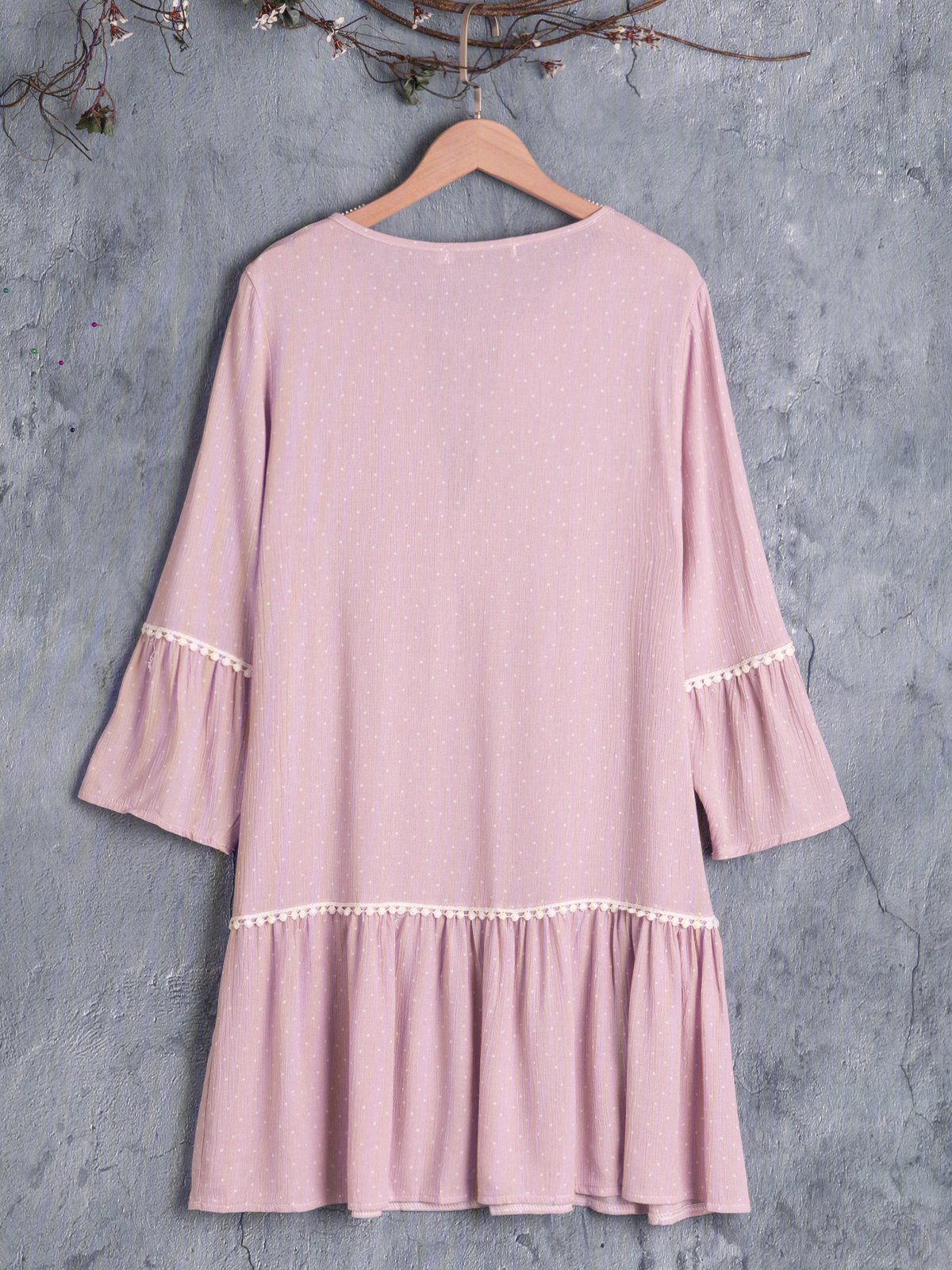 Mostata Lavender Paneled V Neck Basic Casual Dress