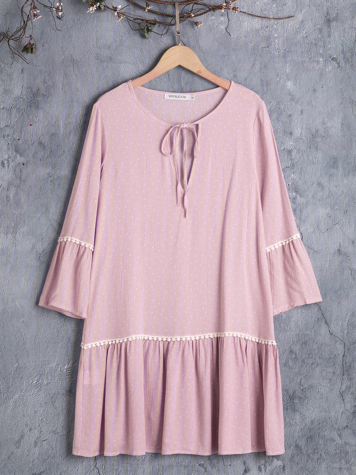 Mostata Lavender Paneled V Neck Basic Casual Dress