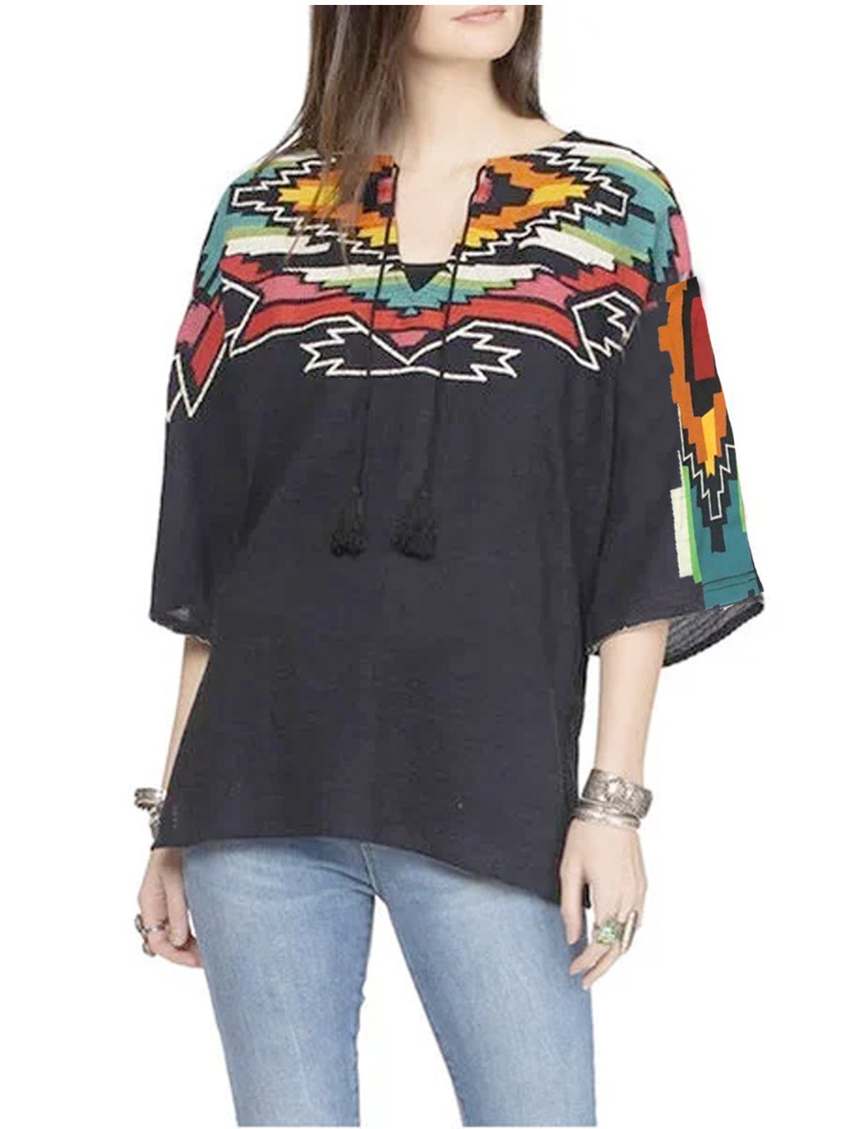Black Jersey V Neck Vintage Shift Top