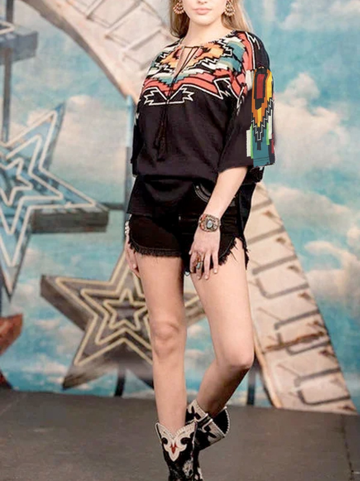 Black Jersey V Neck Vintage Shift Top
