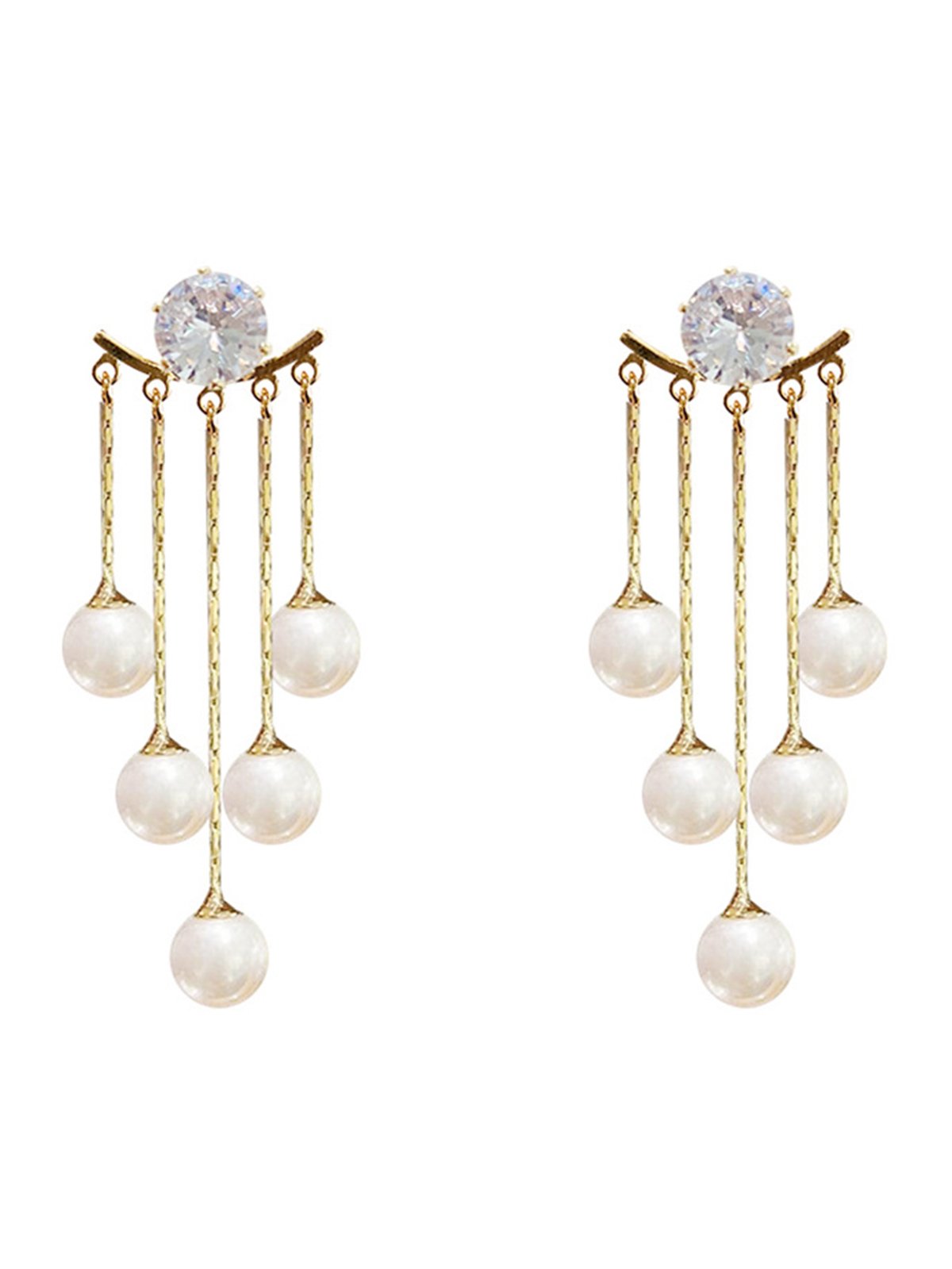 Pearl Tassel Rhinestone Earrings