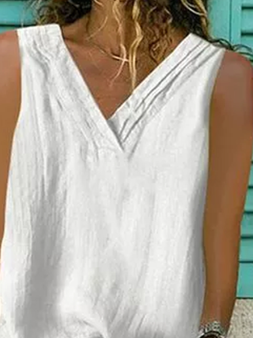 Loosen Solid V Neck Solid Simple Woven Tank