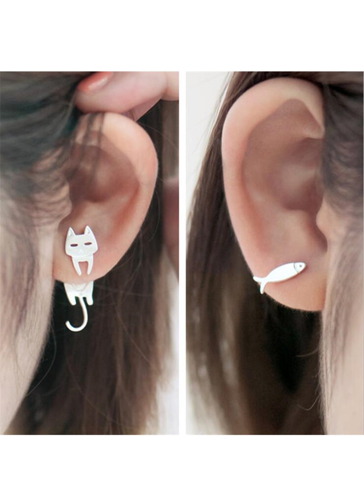 Cat And Fish Alloy Earrings