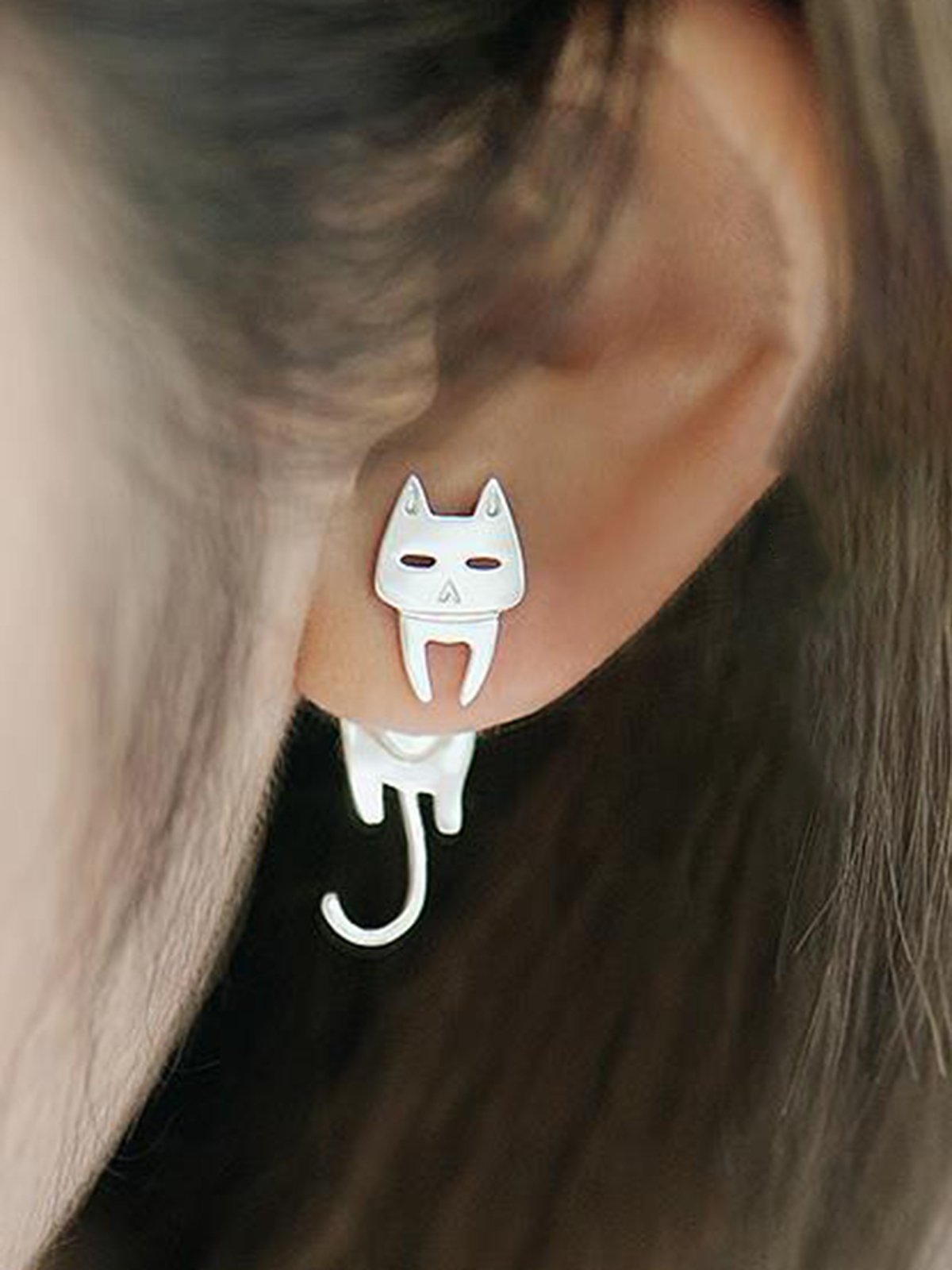 Cat And Fish Alloy Earrings