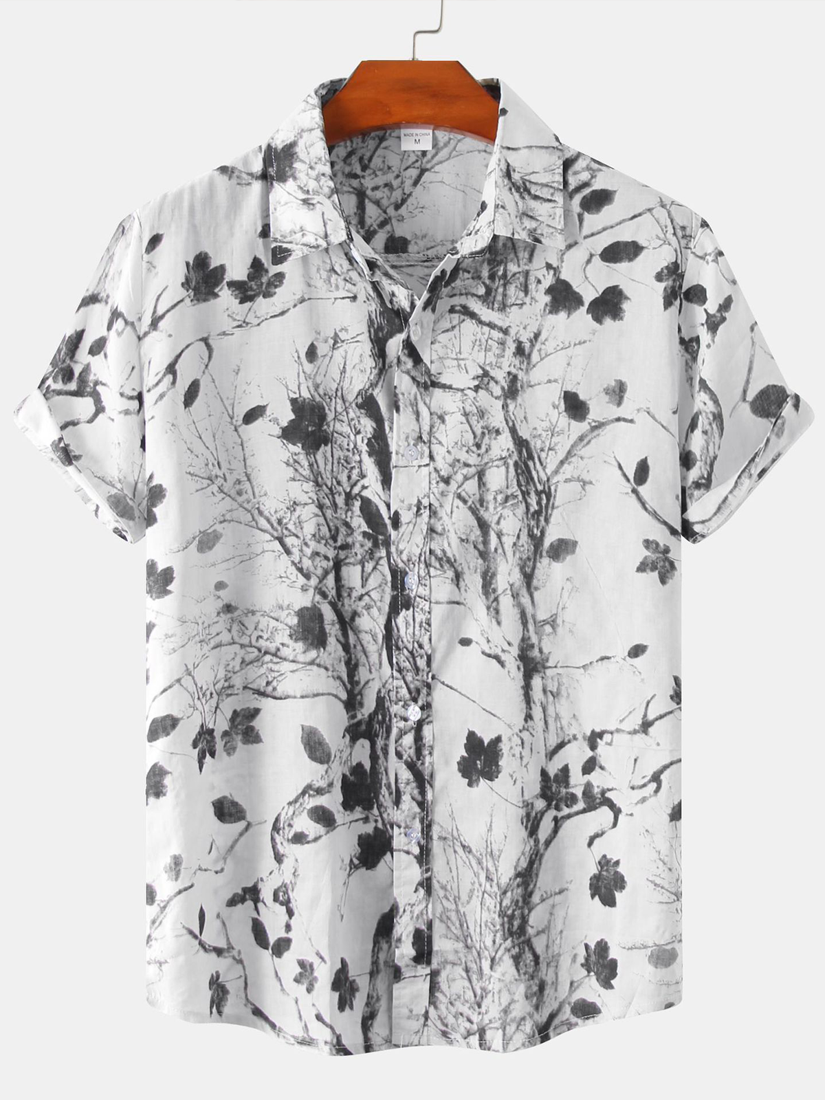 Cotton and Linen Style American Casual Plant Flower Versatile Linen Shirt