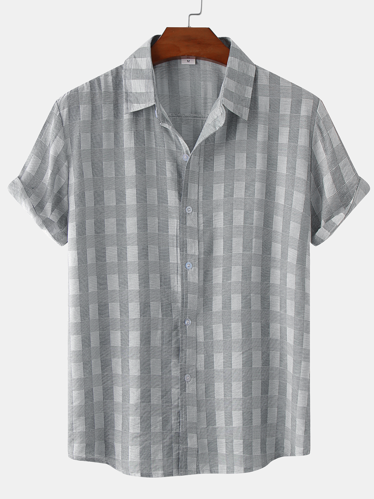 Cotton and Linen Style Check Lapel Cozy Linen Shirt