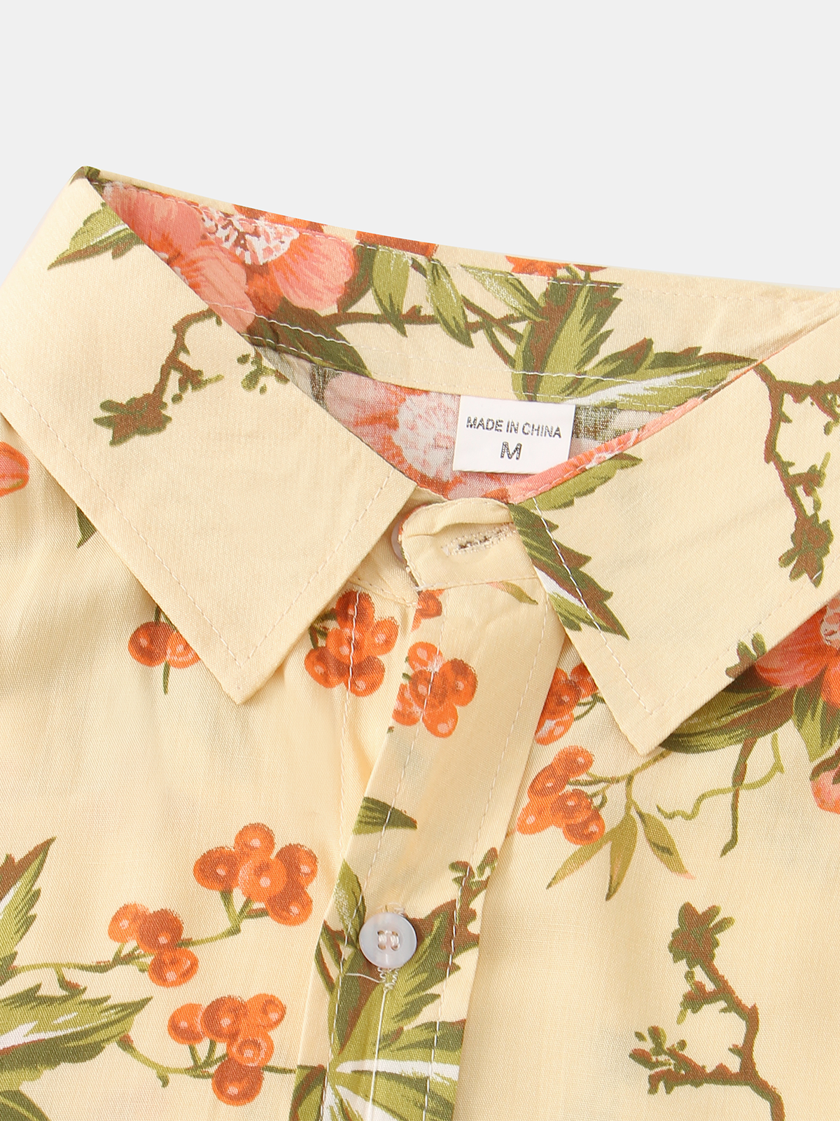 Cotton and Linen Style American Casual Plant Flower Versatile Linen Shirt