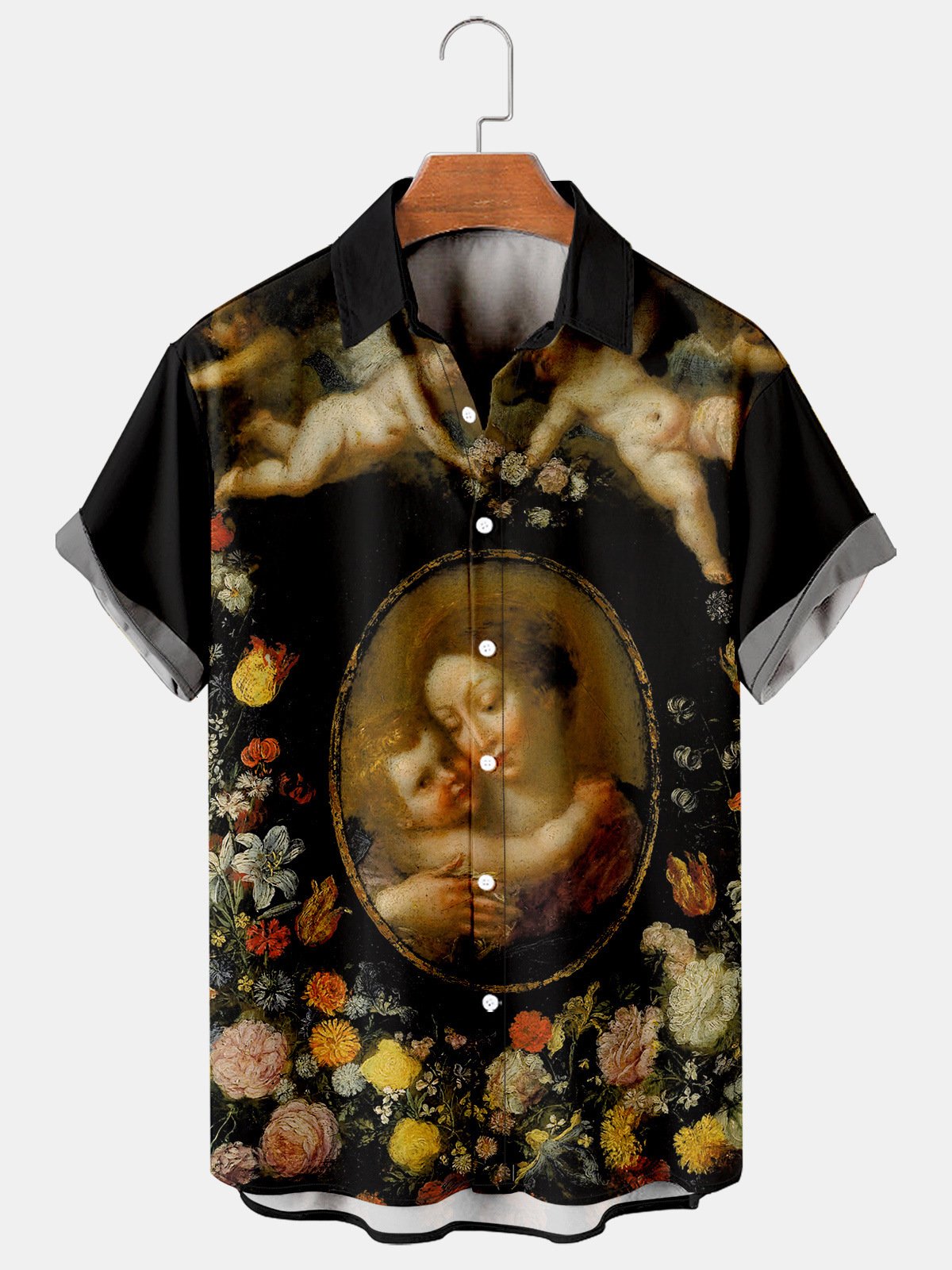 Mens Madonna Print Casual Breathable Short Sleeve Shirt