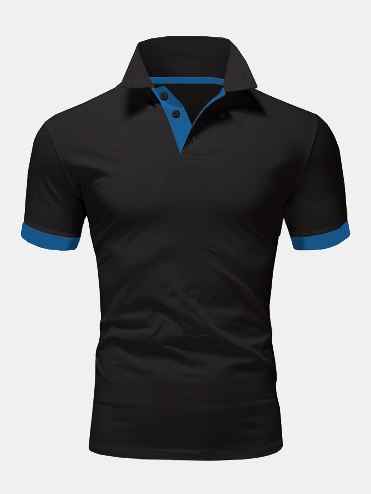 Casual Style Basic Series Contrast Color Element Lapel Short-Sleeved Polo Top