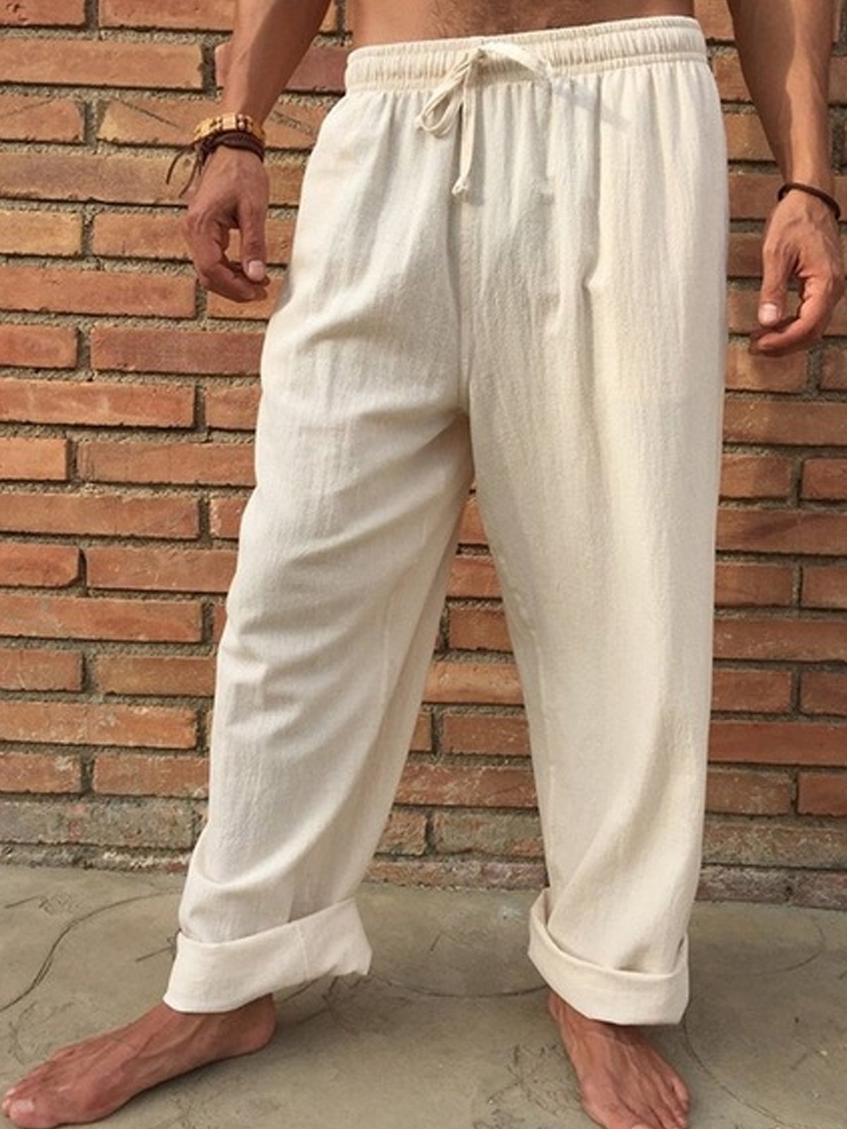 Men's Vintage Cotton Linen Elastic Waist Casual Trousers