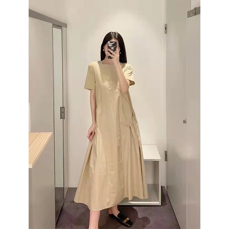 Solid Loosen Elegant Short Sleeve Woven Dress