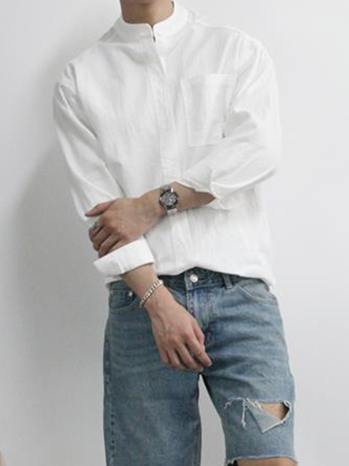 Cotton Linen Style American Casual Basic Versatile Linen Shirt