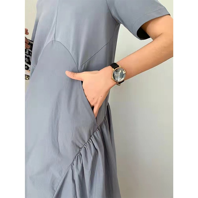 Solid Loosen Elegant Short Sleeve Woven Dress