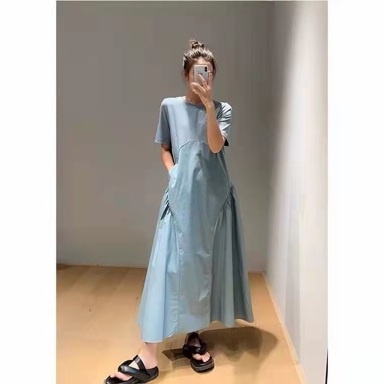 Solid Loosen Elegant Short Sleeve Woven Dress