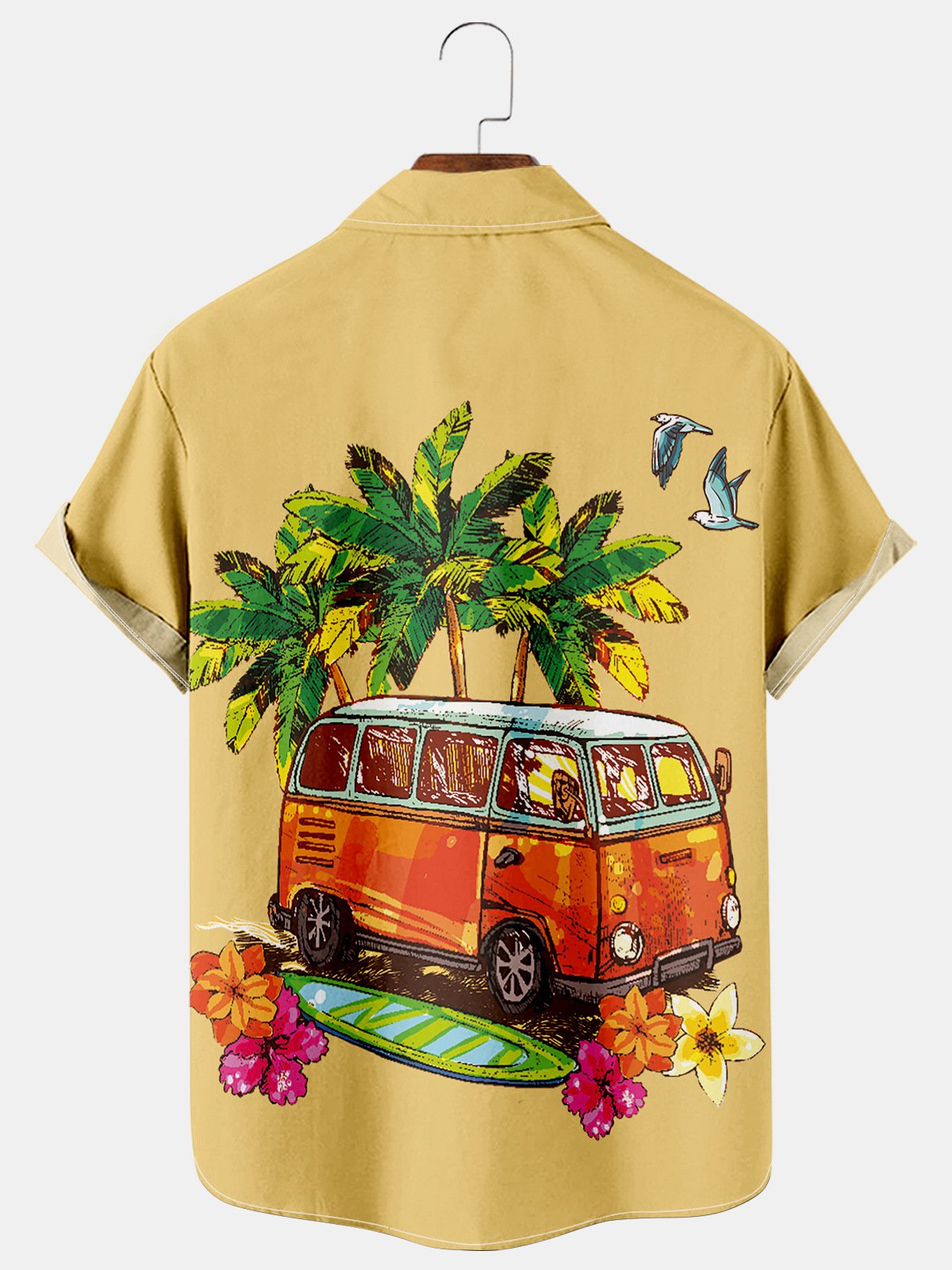 Men's Coconut Tree Print Casual Vacation Short Sleeve Hawaiian Shirt
