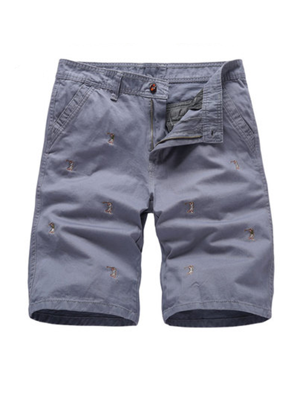Casual Style Men's Straight Washed Golf Embroidered Cropped Pants