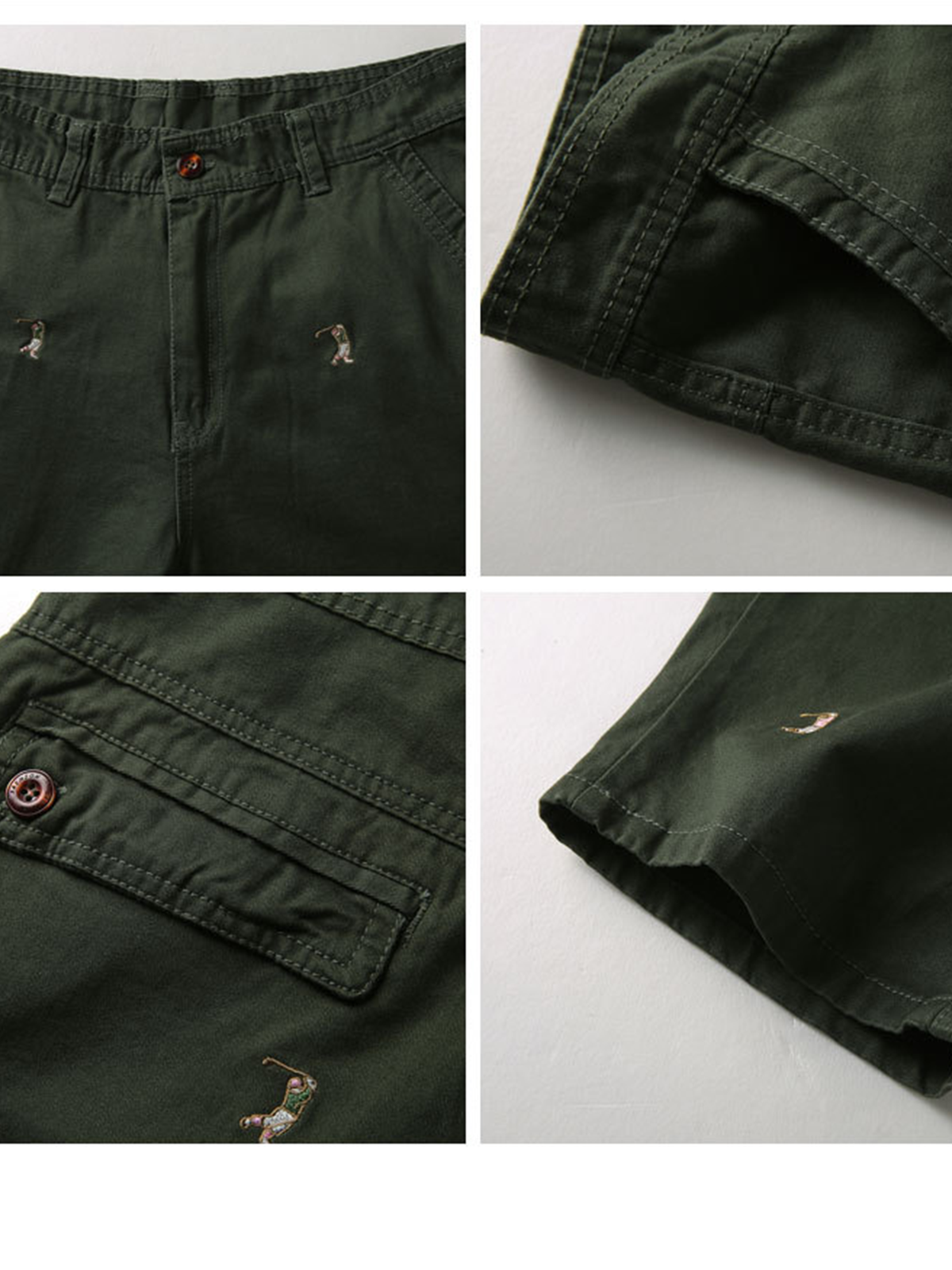 Casual Style Men's Straight Washed Golf Embroidered Cropped Pants