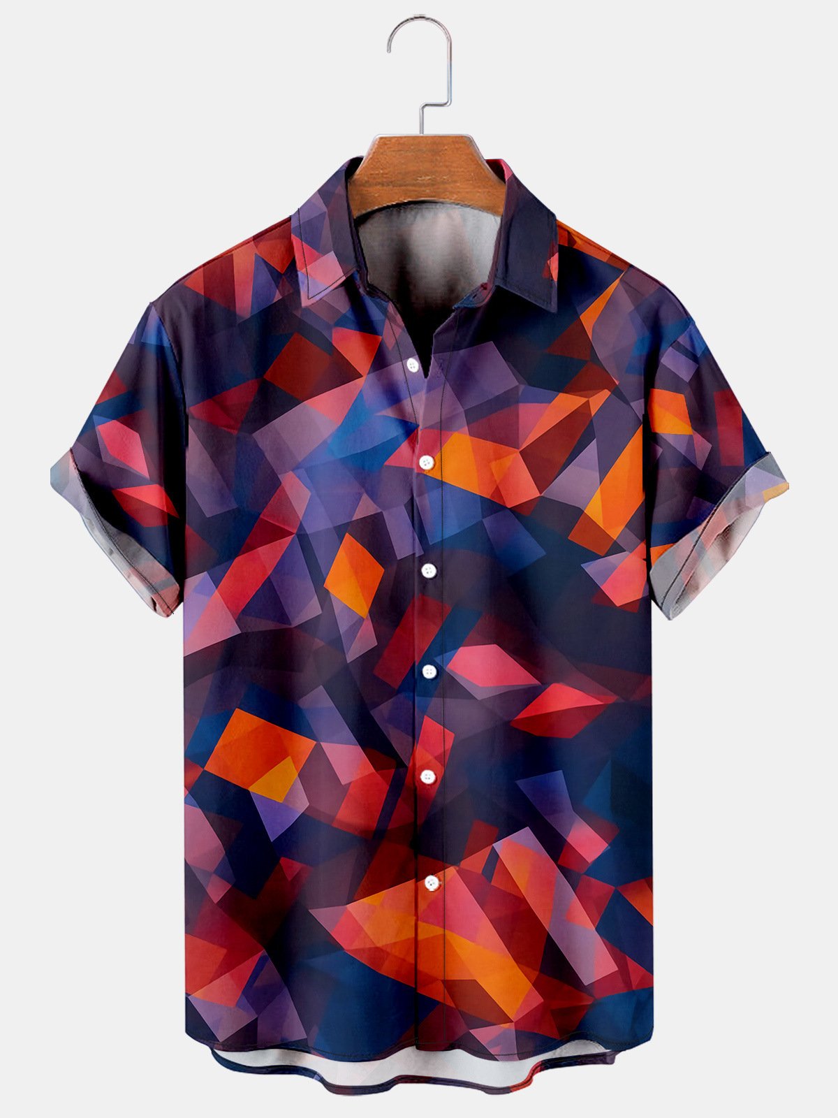 Men's Art Geometric Color Block Casual Short Sleeve Hawaiian Shirt