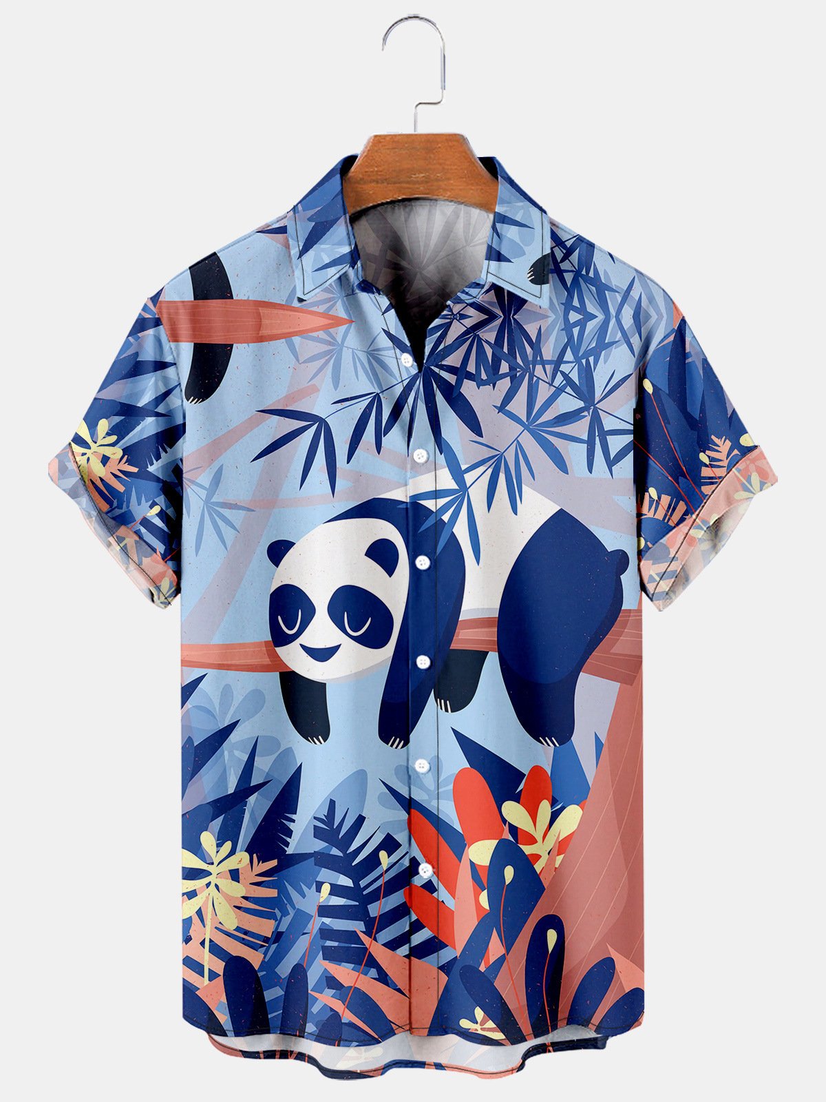 Mens Panda Print Casual Breathable Short Sleeve Shirt