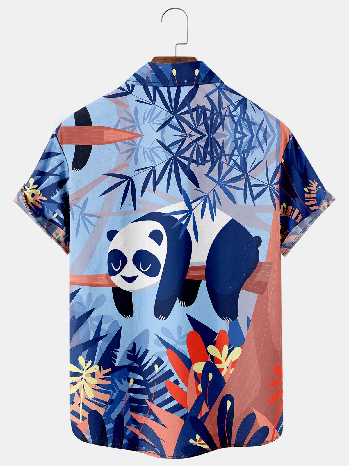 Mens Panda Print Casual Breathable Short Sleeve Shirt