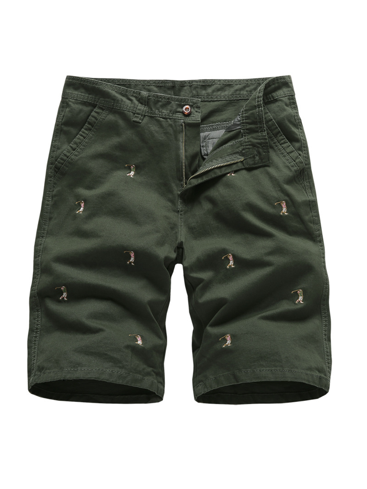 Casual Style Men's Straight Washed Golf Embroidered Cropped Pants