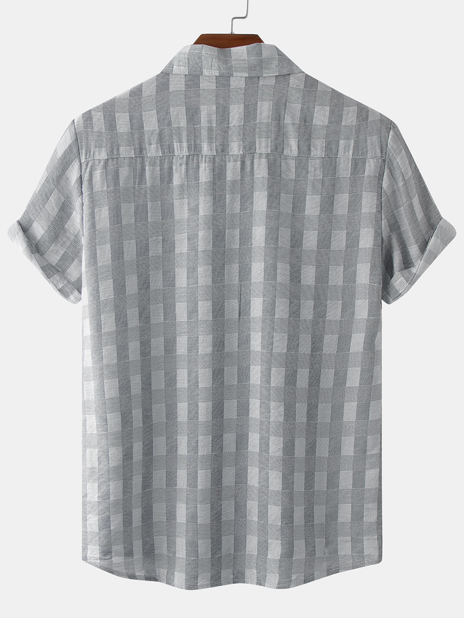 Cotton and Linen Style Check Lapel Cozy Linen Shirt