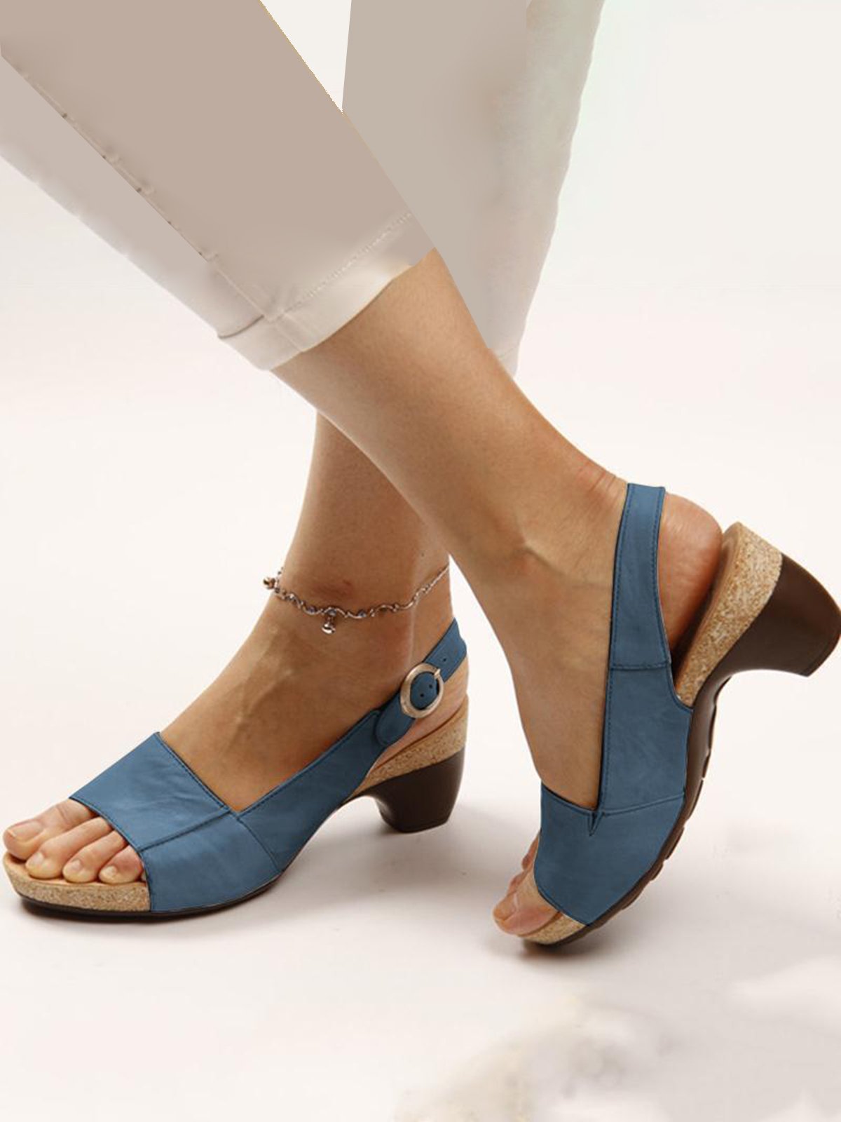 Retro Solid Simple Open Toe Chunky Heel Sandals