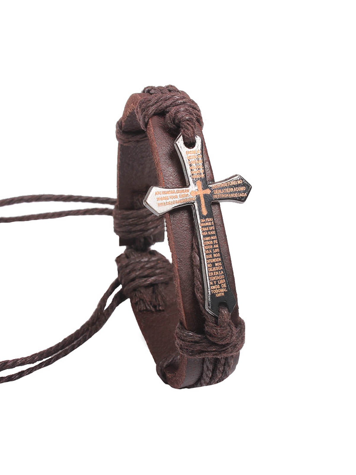 Men's Leather Cord Cross Bracelet