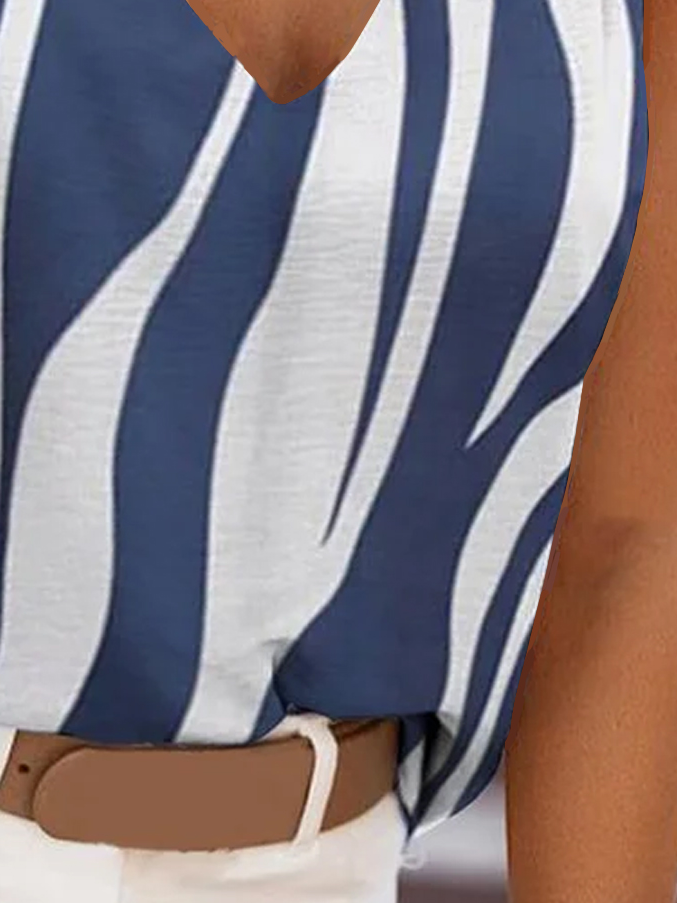 Striped Loosen V Neck Woven Tank