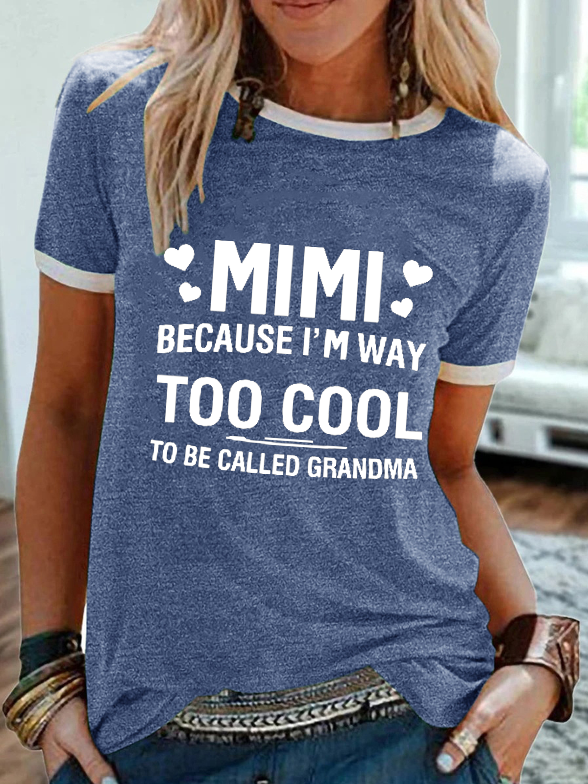 Women's MIMI Because I'M Way Too Cool To Be Called Grandma Funny Text Letters Simple T-Shirt