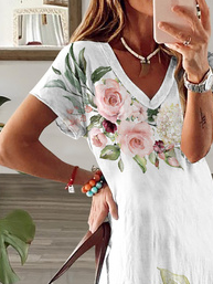 Loose V Neck Knitted Vacation Dress