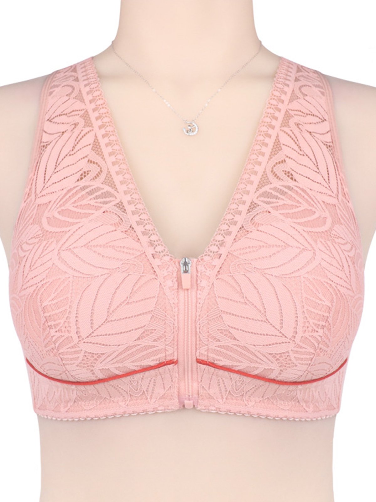 Soft Comfortable Lace Front Zipper Wireless Cotton Bra