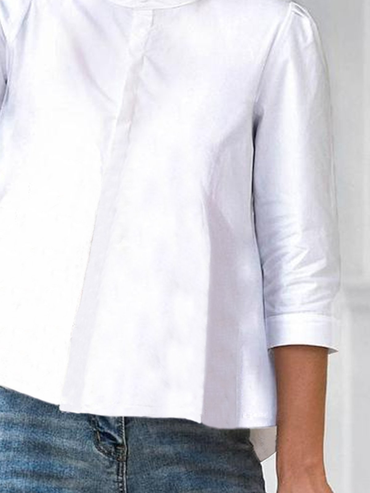 Loose Stand Collar Simple Plain Blouse