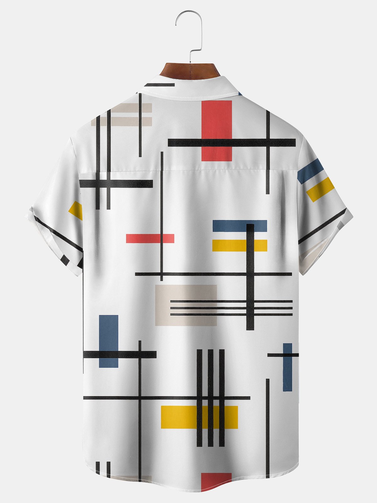 Geometric Lines Chest Pocket Short Sleeve Casual Shirt