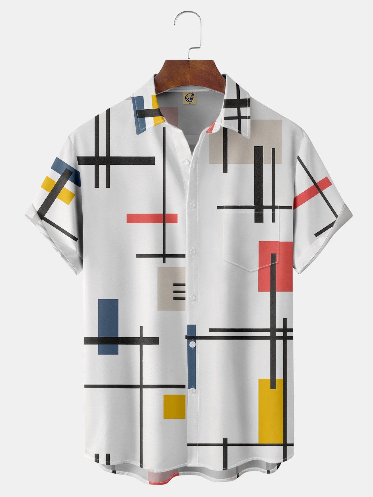 Geometric Lines Chest Pocket Short Sleeve Casual Shirt