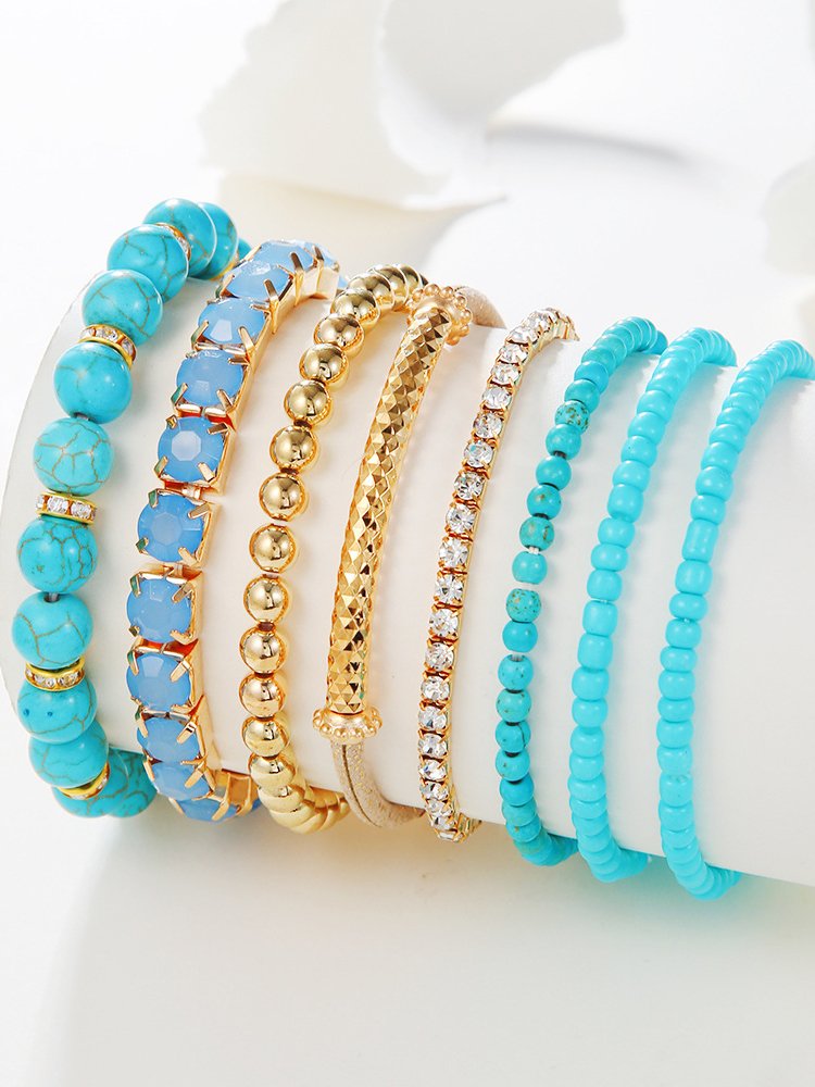 Ethnic Turquoise Crystal Beaded Layered Bracelet Boho Jewelry